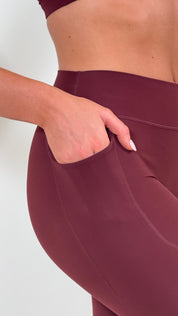 SculptFit Pocket High Waisted Seamless Gym Leggings - Burgundy Long