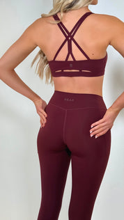 SculptFit Pocket High Waisted Seamless Gym Leggings - Burgundy Long