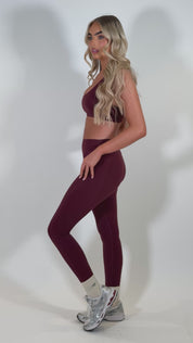 SculptFit Pocket High Waisted Seamless Gym Leggings - Burgundy Long